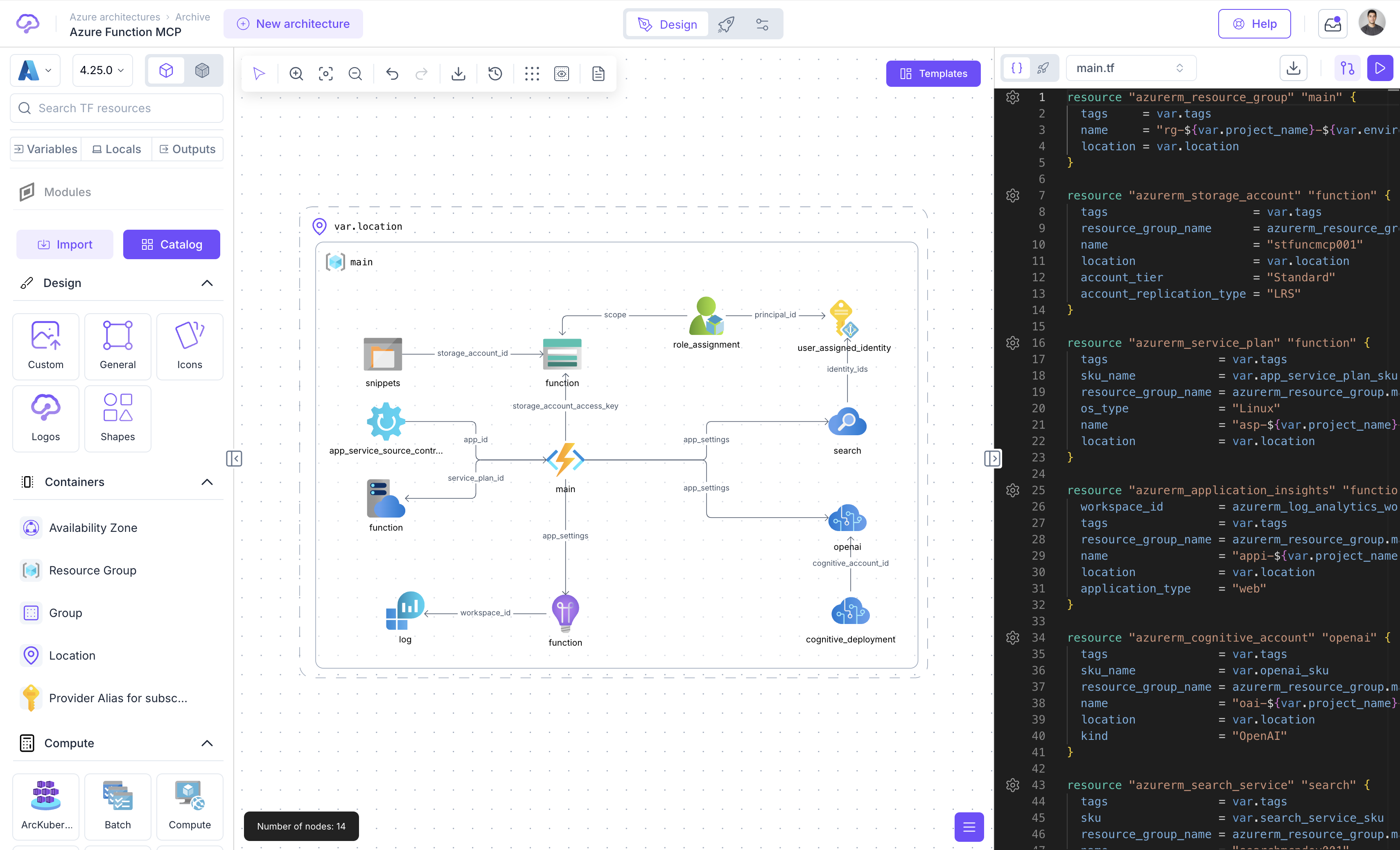 Azure MCP architecture in Brainboard