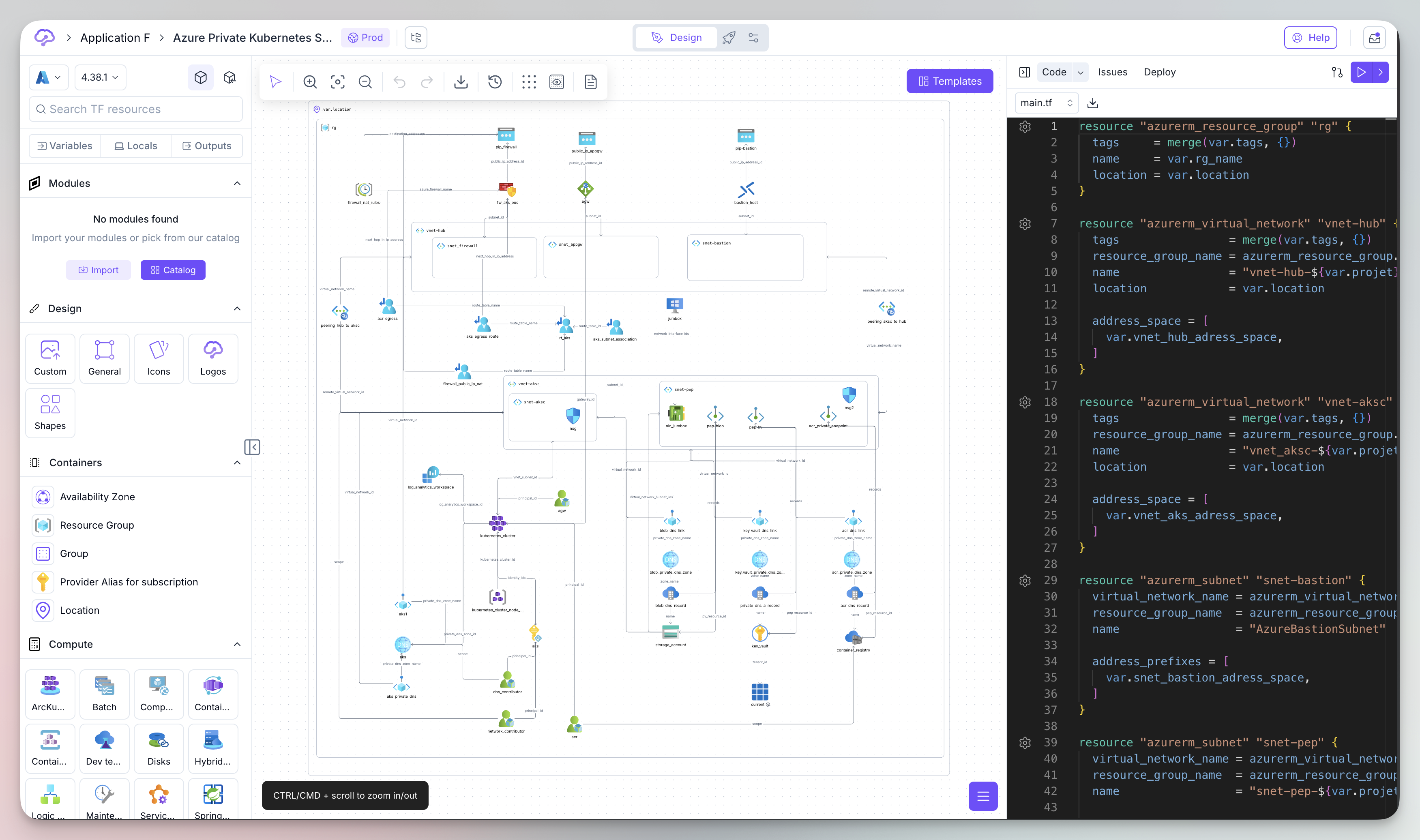 Complex Azure infrastructure in Brainboard